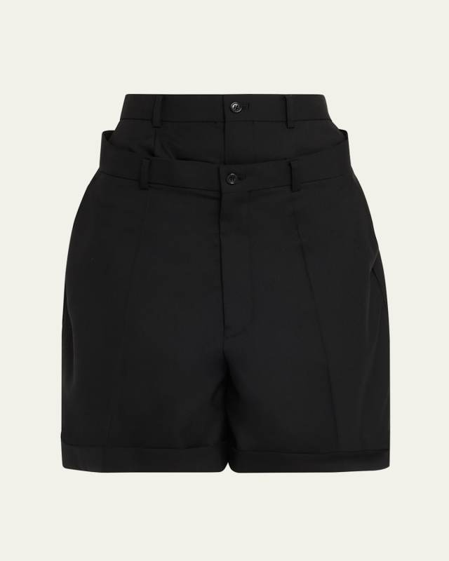 Deconstructed Layered Wool Shorts